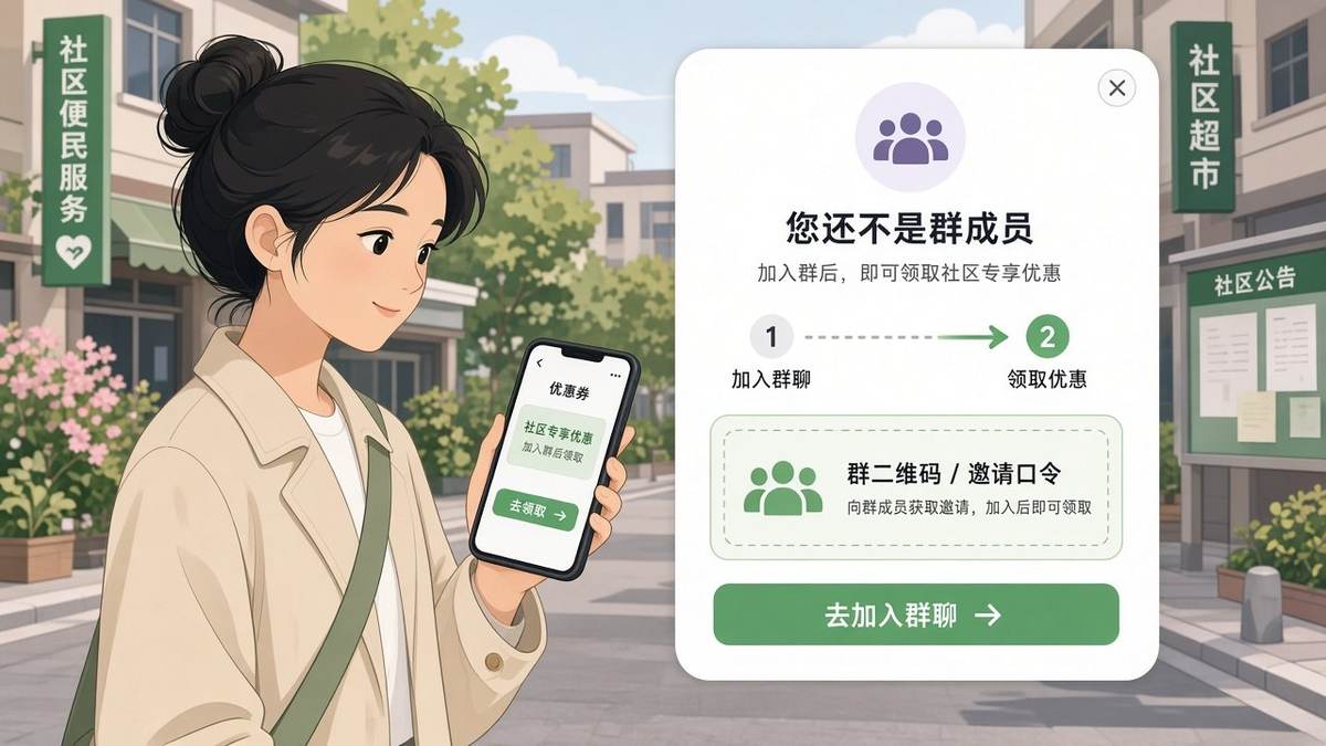 未进群客户打开券页后弹出群码示意
