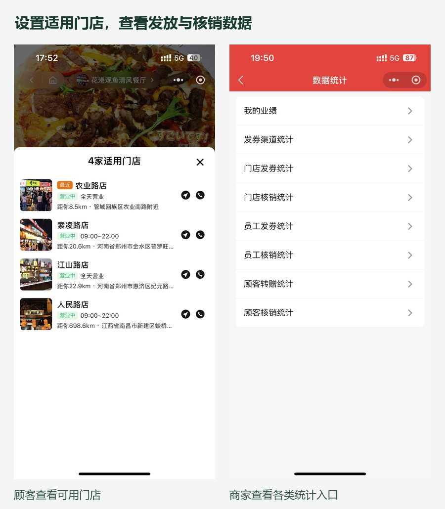 一券多个适用门店及优惠券数据统计入口