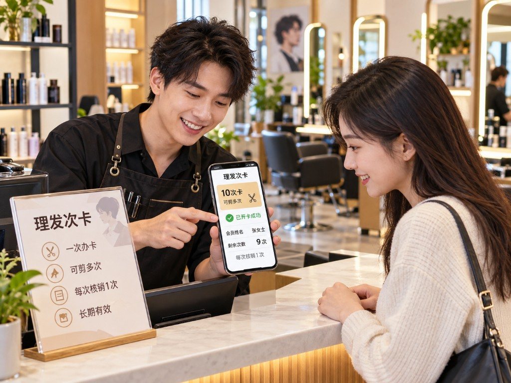 理发店给顾客办电子次卡