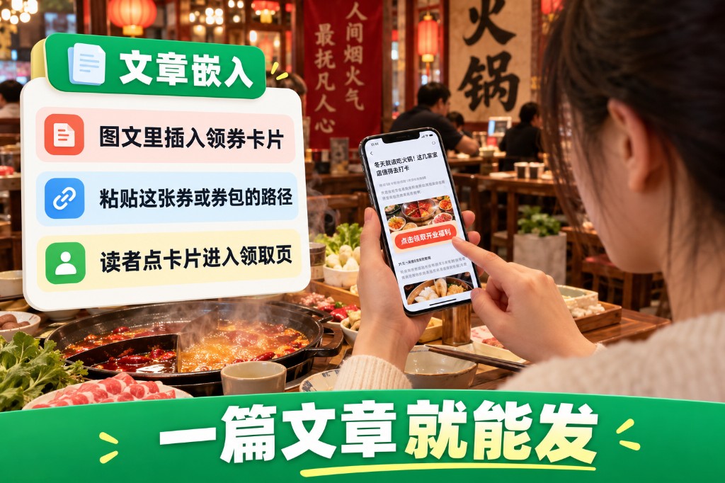 公众号发券方式：文章里嵌入发券