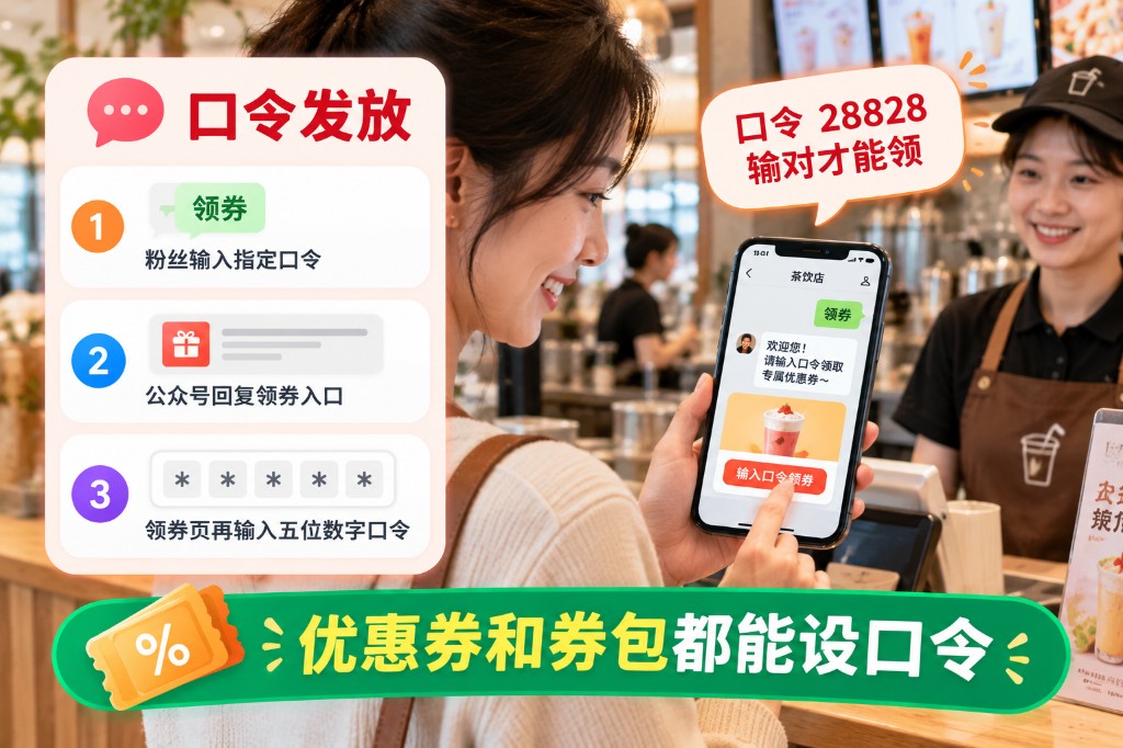 公众号发券方式：输入口令发券