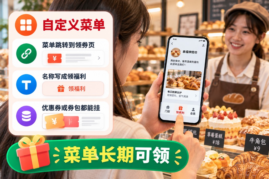 公众号发券方式：自定义菜单发券